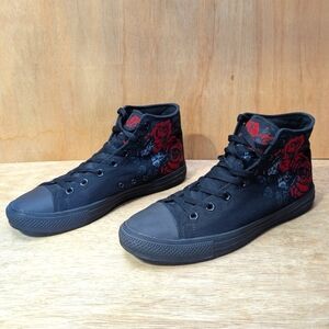 Raad Shop High Top Sneakers Unisex Men's 10.5 Women's 12 Black Red Roses